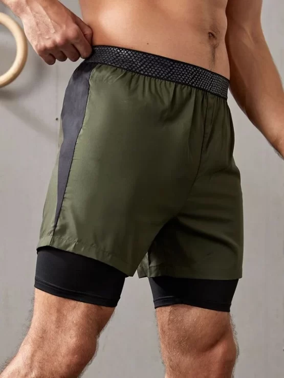 Men 2 In 1 Colorblock Sports Shorts