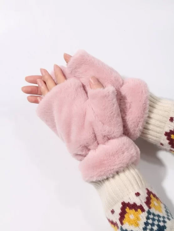 Fingerless Pink Faux Fur Gloves