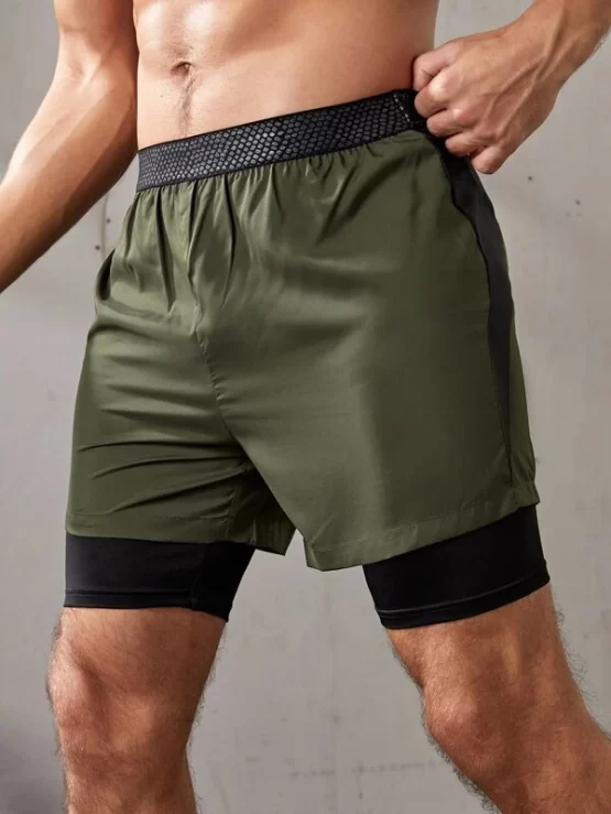 Men 2 In 1 Colorblock Sports Shorts - Image 3