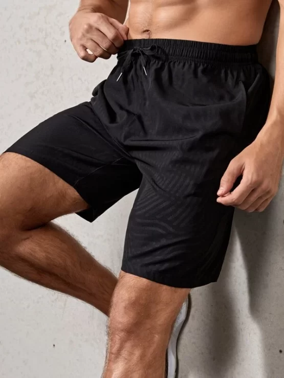 Men Slant Pocket Drawstring Waist Sports Shorts