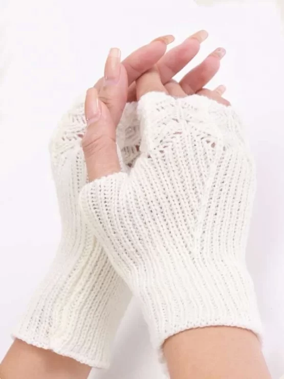 Plain Knitted Fingerless Standard Gloves - Image 3