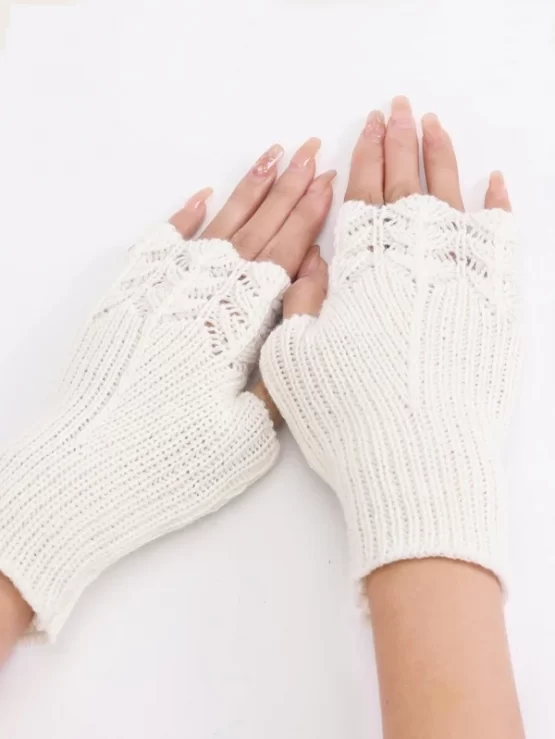 Plain Knitted Fingerless Standard Gloves - Image 2