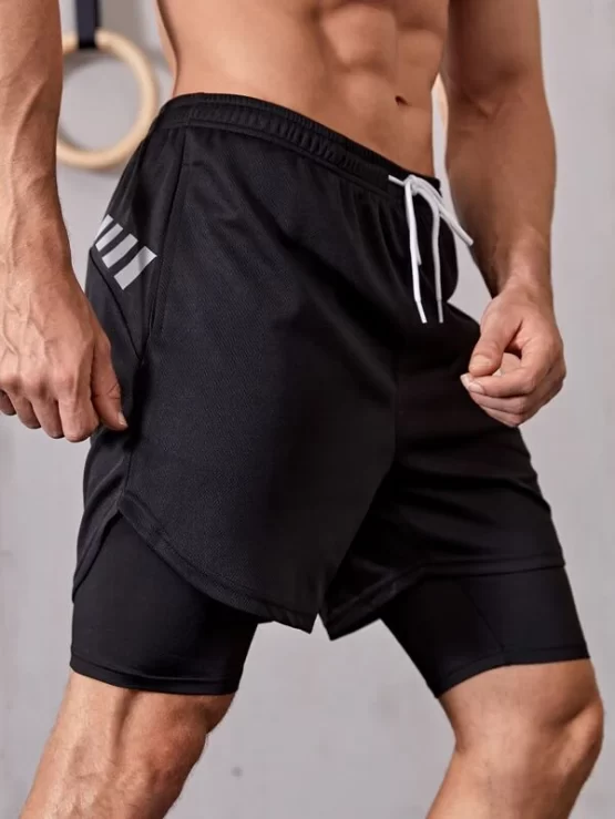 Men Reflective Letter Graphic Sports Shorts