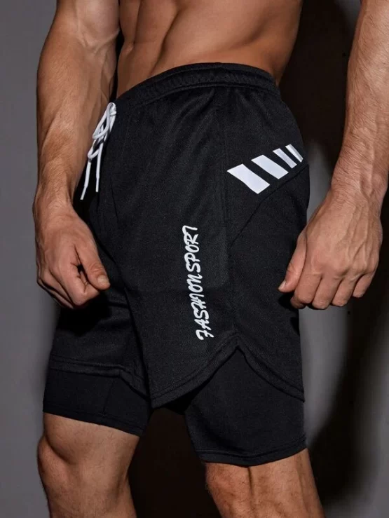 Men Reflective Letter Graphic Sports Shorts - Image 3