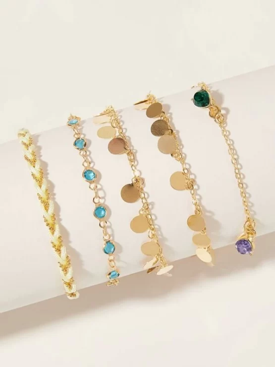 Five Pieces Disc & Rhinestone Decor Chain Anklet - Image 2