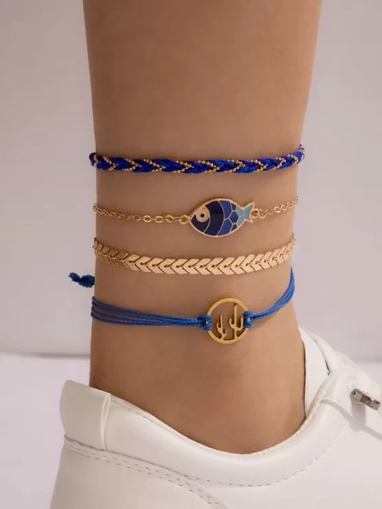 Fantastic  Four pieces Fish Decor Anklet