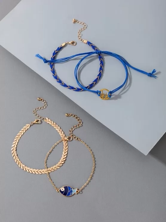 Fantastic  Four pieces Fish Decor Anklet - Image 3