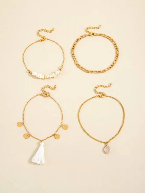 4 pieces Random Stone & Tassel Decor Anklet - Image 3