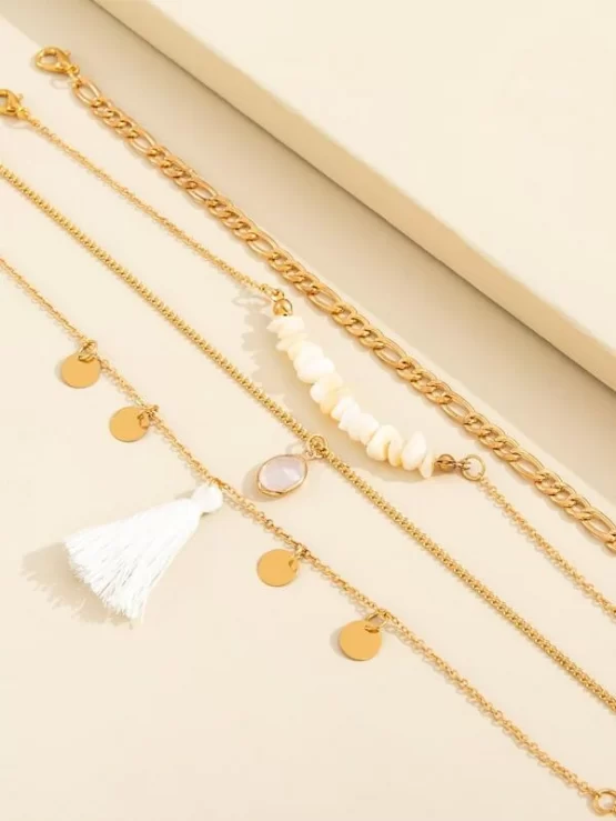 4 pieces Random Stone & Tassel Decor Anklet - Image 2
