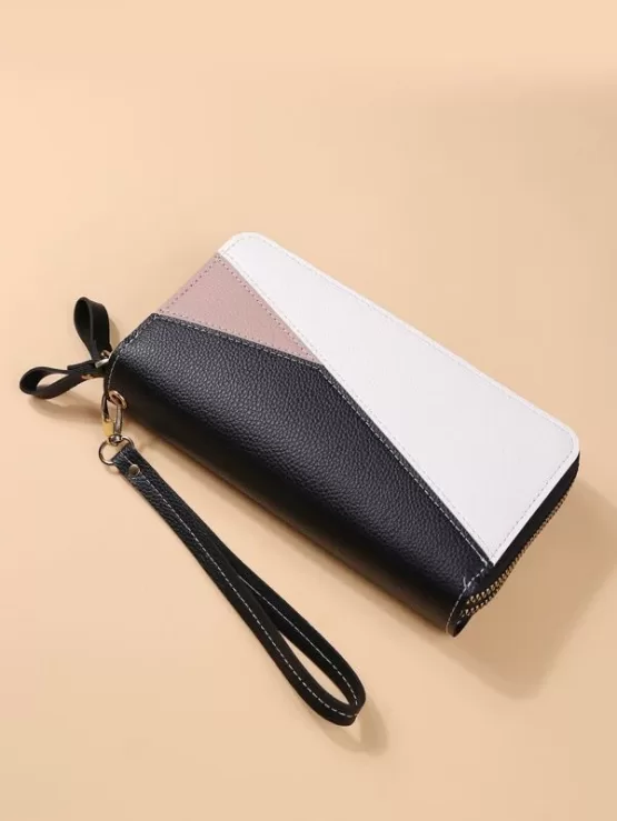 EMERY ROSE Litchi Embossed Colorblock Long Wallet