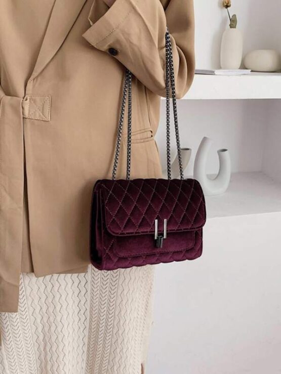 Quilted Velvet Chain Shoulder Bag - Image 2