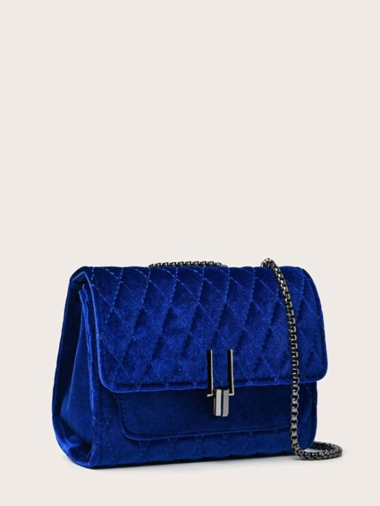 Quilted Velvet Chain Shoulder Bag - Image 6