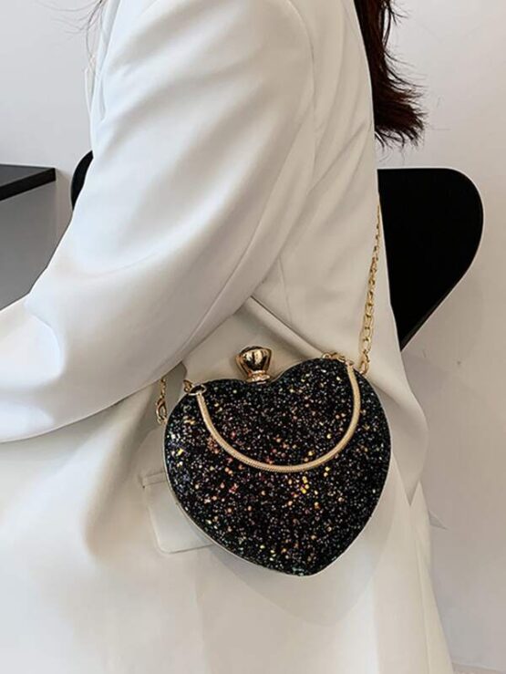 Allover Glitter Decor Heart Design Clutch Bag - Image 2