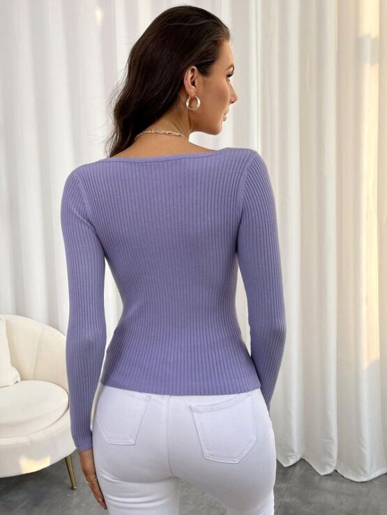 Fantastic  Solid Square Neck Sweater - Image 2