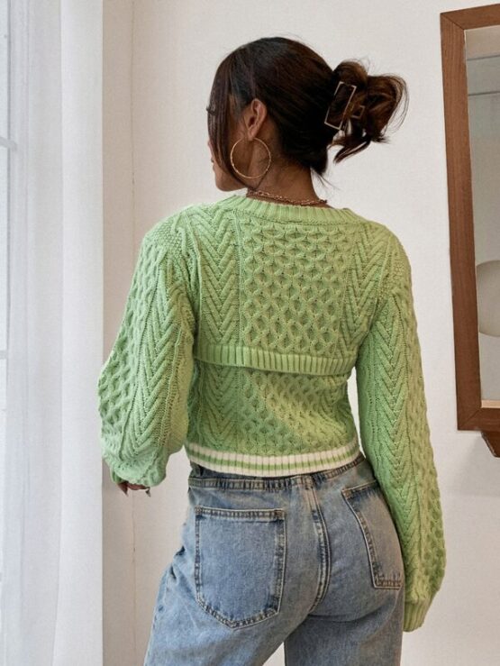 Fantastic Stripe Cable Knit 2 In 1 Sweater - Image 9