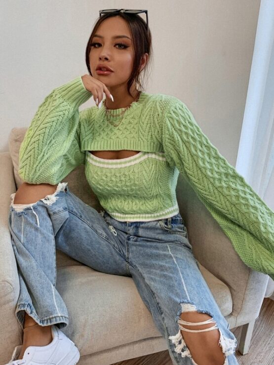 Fantastic Stripe Cable Knit 2 In 1 Sweater - Image 8