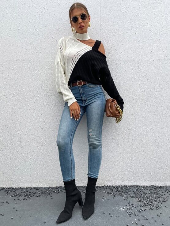 Fantastic  Cut Out Two Tone Sweater - Image 3