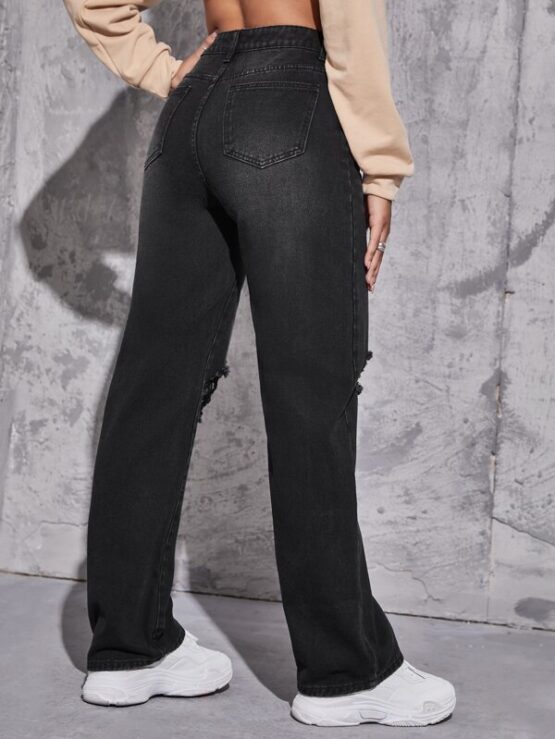 High Waist Straight Leg Ripped Jeans - Image 2