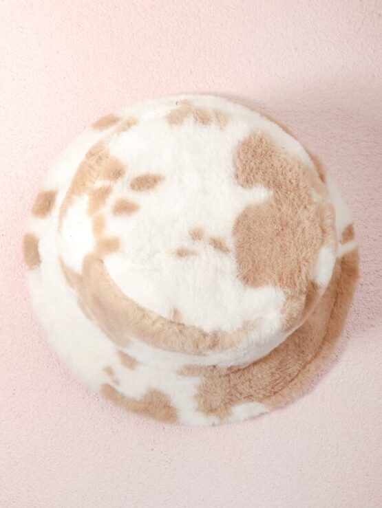 Fluffy Bucket White and Brown Hat - Image 3