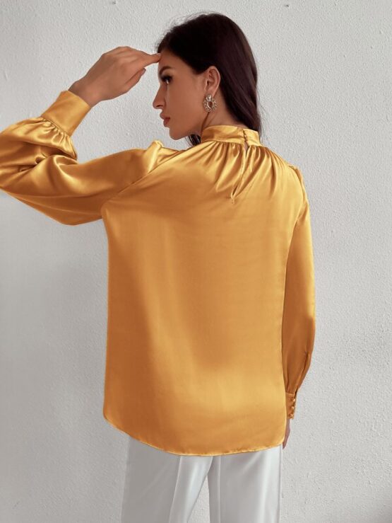 Satin Mock Neck Puff Sleeve Blouse - Image 18