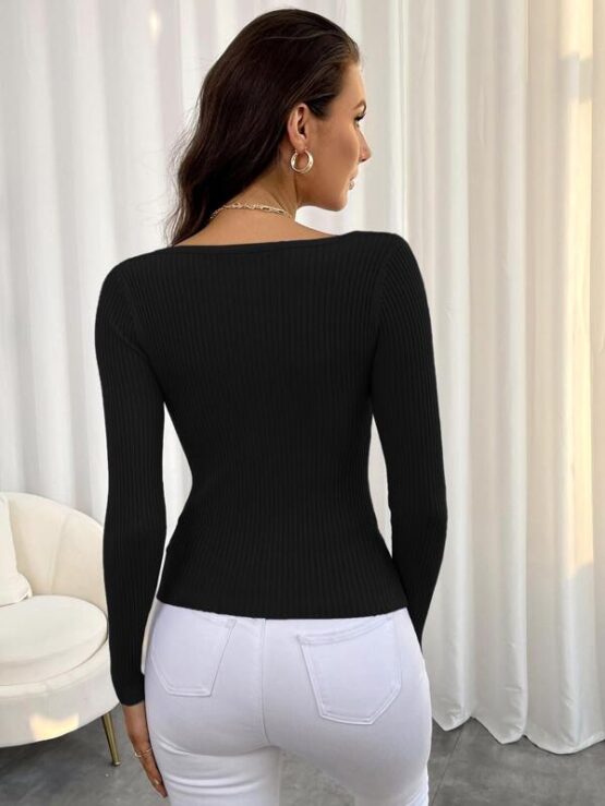 Fantastic  Solid Square Neck Sweater - Image 7