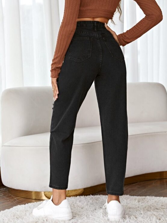 High Waist Ripped Mom Fit Jeans - Image 2