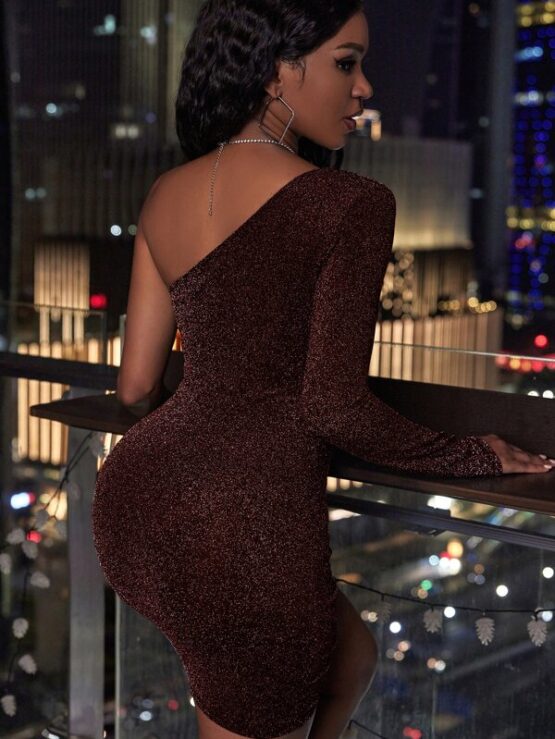 One Shoulder Ruched Bodycon Dress - Image 12