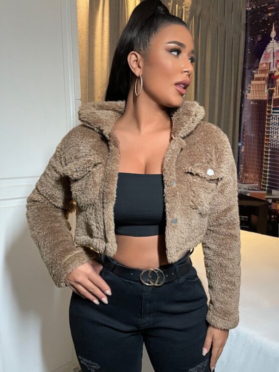 Flap Pocket Teddy Crop Jacket - Image 3