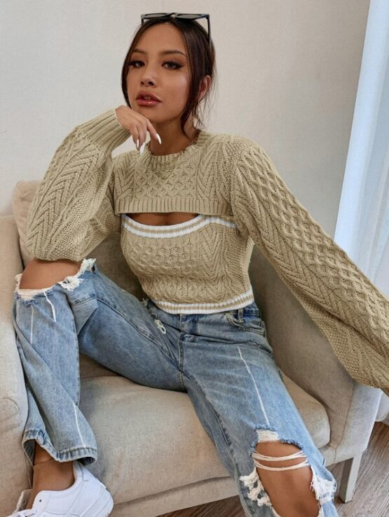Fantastic Stripe Cable Knit 2 In 1 Sweater - Image 11