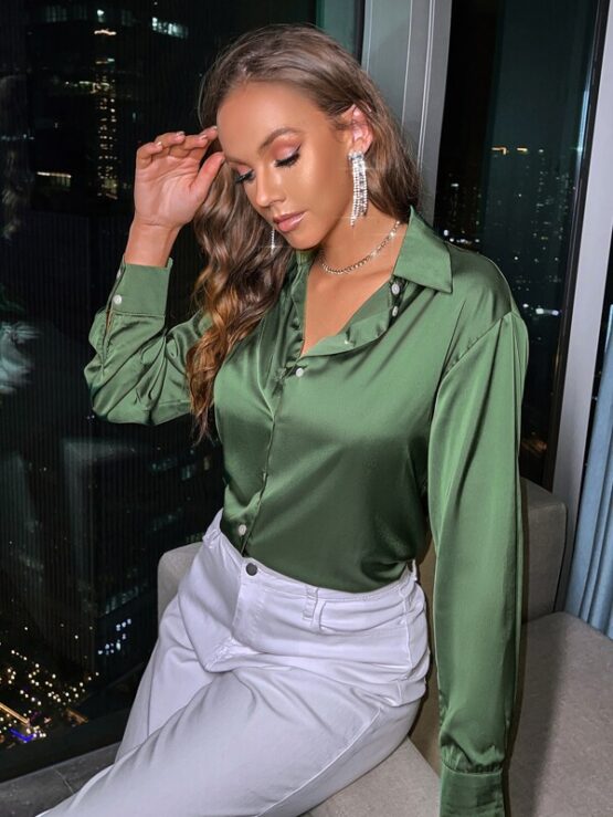 Fantastic  Satin Button Up Blouse - Image 3