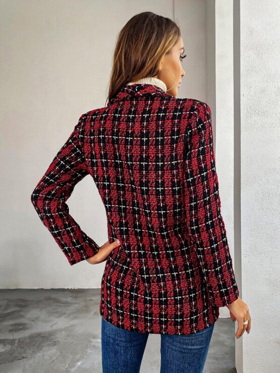Plaid Double Breasted Shawl Collar Overcoat - Image 2