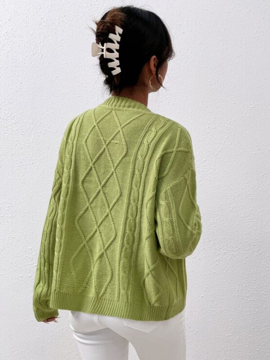 Argyle Knit Drop Shoulder Button Up Cardigan & Cami Knit Top - Image 8