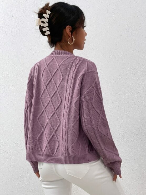 Argyle Knit Drop Shoulder Button Up Cardigan & Cami Knit Top - Image 5