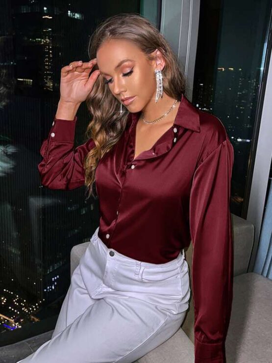 Fantastic  Satin Button Up Blouse - Image 5