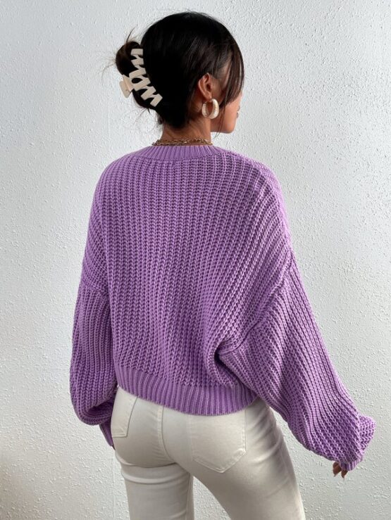 Solid Ribbed Knit Drop Shoulder Sweater - Image 14