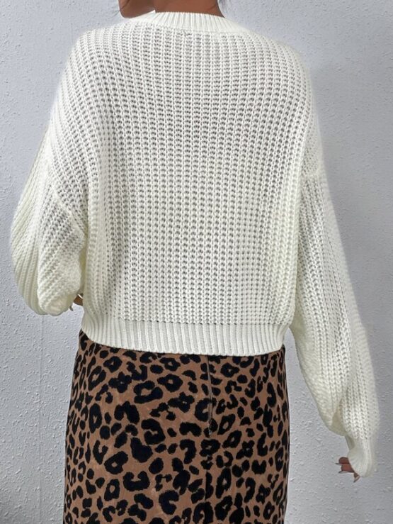Solid Ribbed Knit Drop Shoulder Sweater - Image 12