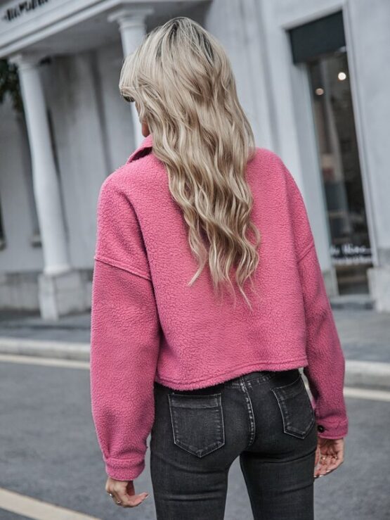Drop Shoulder Flap Pocket Teddy Jacket - Image 2