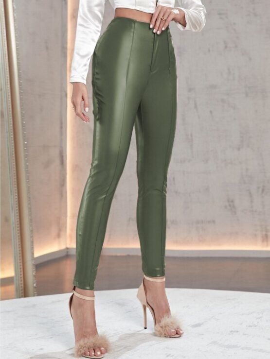 Fantastic  Solid PU Leather Skinny Pants - Image 11