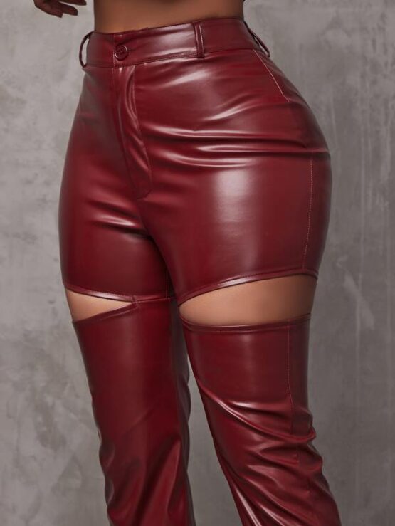 Cut Out High Waist PU Leather Pants - Image 6
