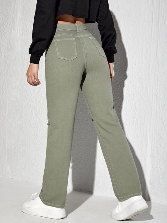High Waist Straight Leg Ripped Jeans - Image 6