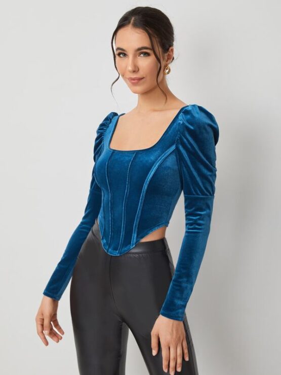 Scoop Neck Velvet Hot Sexy Top - Image 6