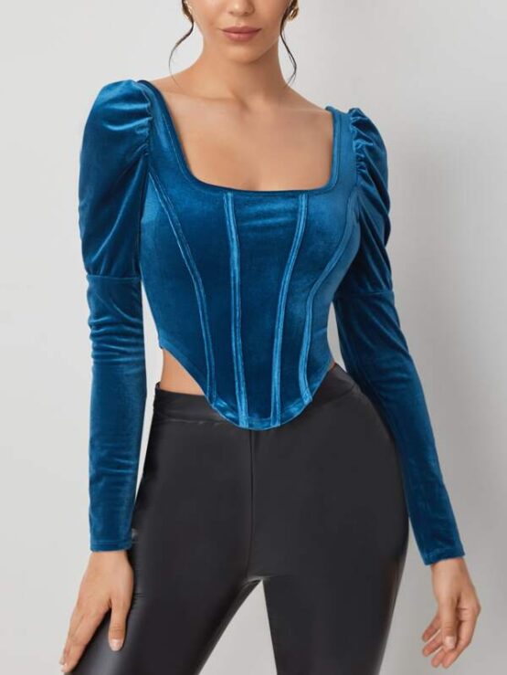 Scoop Neck Velvet Hot Sexy Top - Image 7