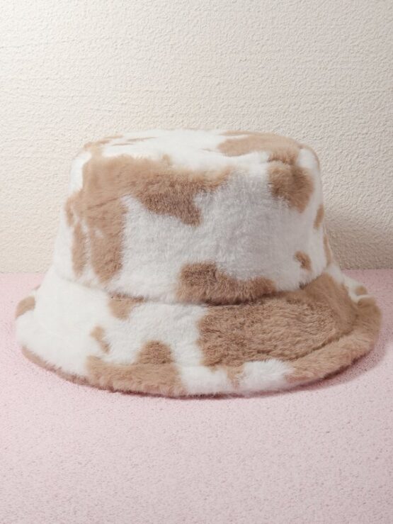 Fluffy Bucket White and Brown Hat - Image 4