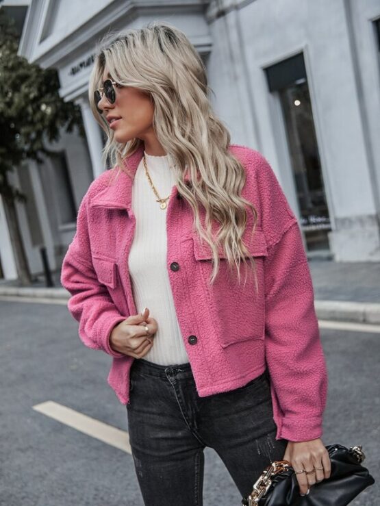 Drop Shoulder Flap Pocket Teddy Jacket - Image 4