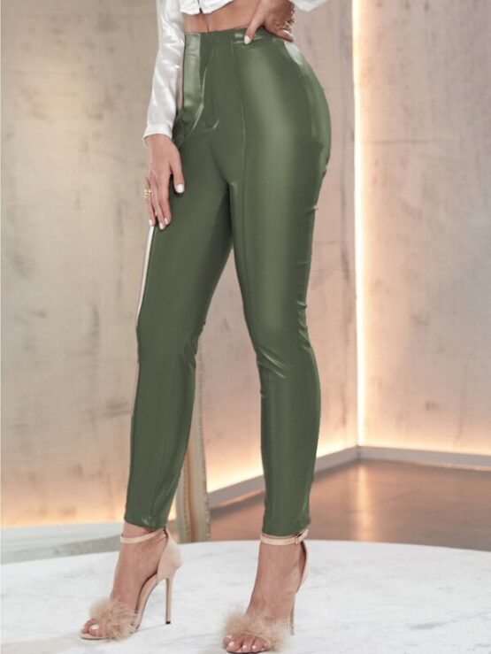 Fantastic  Solid PU Leather Skinny Pants - Image 13