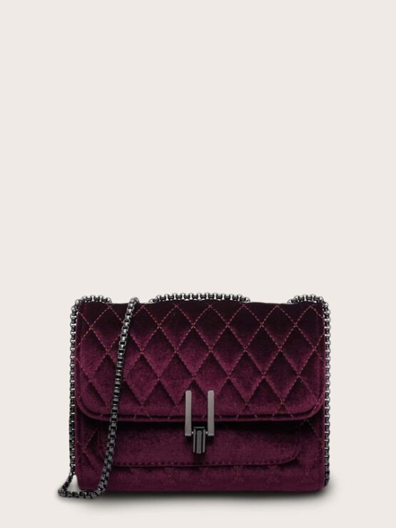 Quilted Velvet Chain Shoulder Bag - Image 4