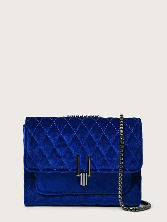 Quilted Velvet Chain Shoulder Bag - Image 7