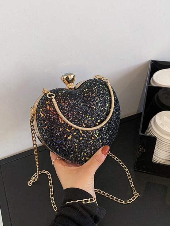 Allover Glitter Decor Heart Design Clutch Bag - Image 4
