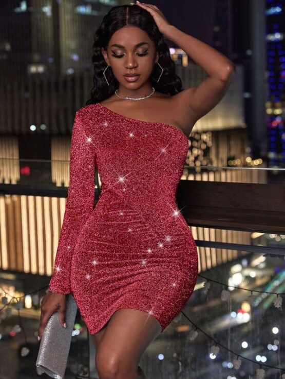 One Shoulder Ruched Bodycon Dress - Image 10