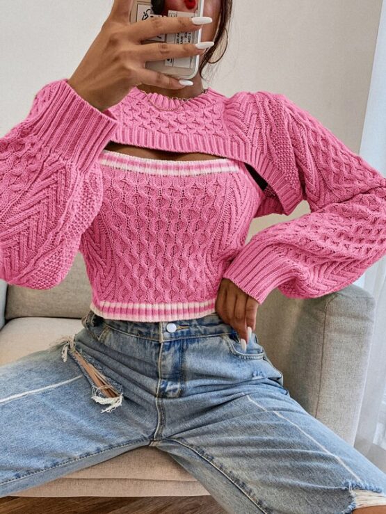 Fantastic Stripe Cable Knit 2 In 1 Sweater